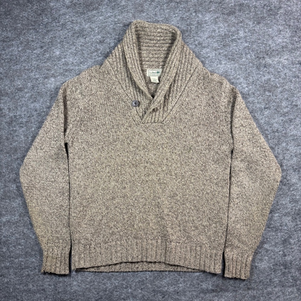 Vintage L.L. Bean Pullover Sweater Mens S Lambswool Shawl Collar Oatmeal Marl